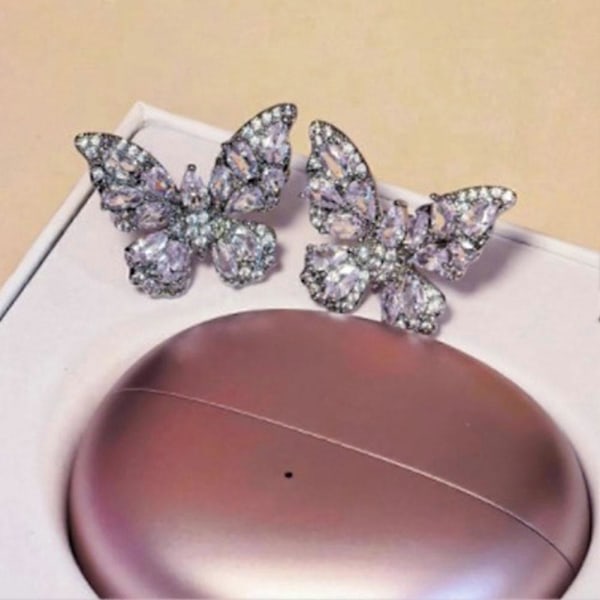 Strassi Clip-on -nappikuulokkeille, avoimet korvat, zirkoniumkoristeellinen kuuloketarvike Purple Butterfly
