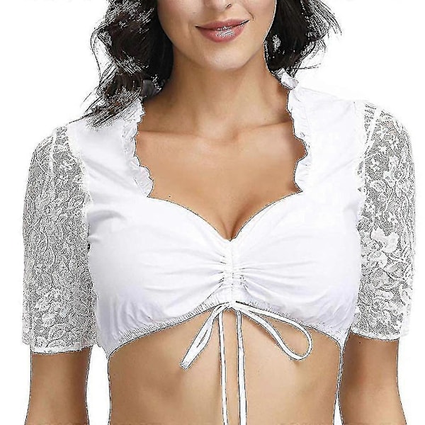 Elegant Dirndl Bluse til Kvinder, Sort Dirndl Bluse, Blondebluse til Oktoberfest White M