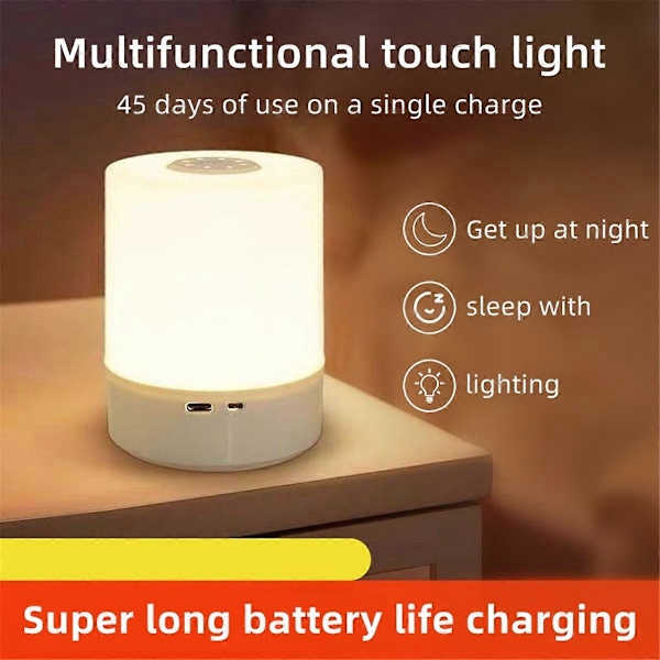 Touch Nattlampa USB LED-lampa Uppladdningsbar Tre Färger Ljus