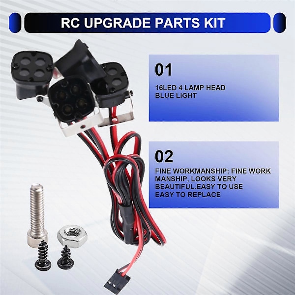 4LED Lampor för Axial SCX10 III -4 -6 1/10 RC Blått Ljus