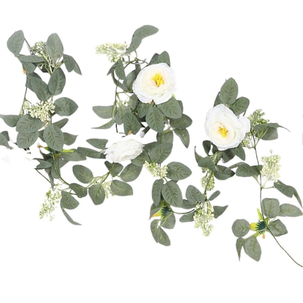 1 stk./2 stk. kunstig blomsterranke 2 m rosenbladranke guirlande med 8 kameliablomster simuleret kameliablomststreng til fest bryllup væg White 1pc