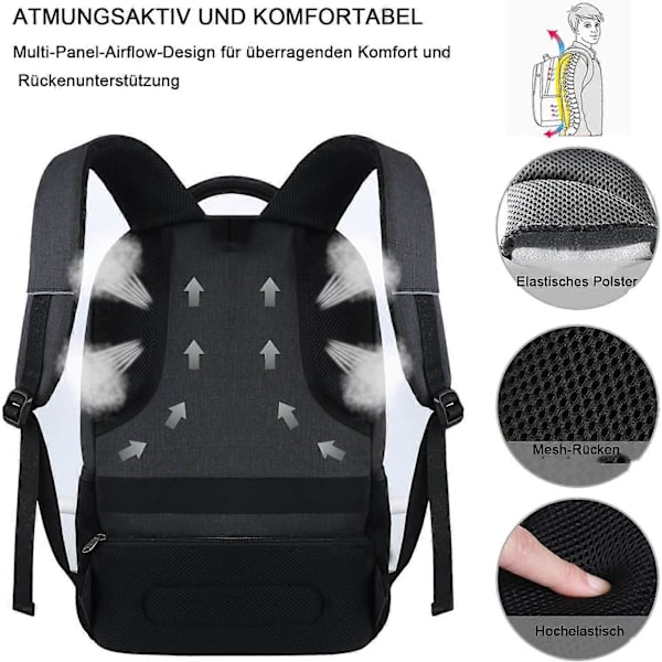 Kannettavan tietokoneen reppu USB-latausportilla miehille ja naisille työhön, kouluun, yliopistoon, koulureppu pojille, teini-ikäisille, jossa on kannettavan tietokoneen lokero ja varkaudenestotasku