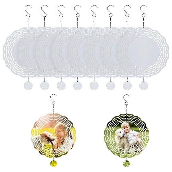 10-pack Aluminium Sublimerings Vindsnurror Ämnen 25 cm, DIY Hantverks Ornament för Inomhus Utomhus Gar