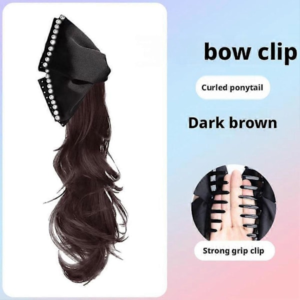 Hårrosett Grepp Klämma Hästsvans Peruk Kvinnors Syntetiska Vågiga Lockiga Hästsvans Pearl dark brown