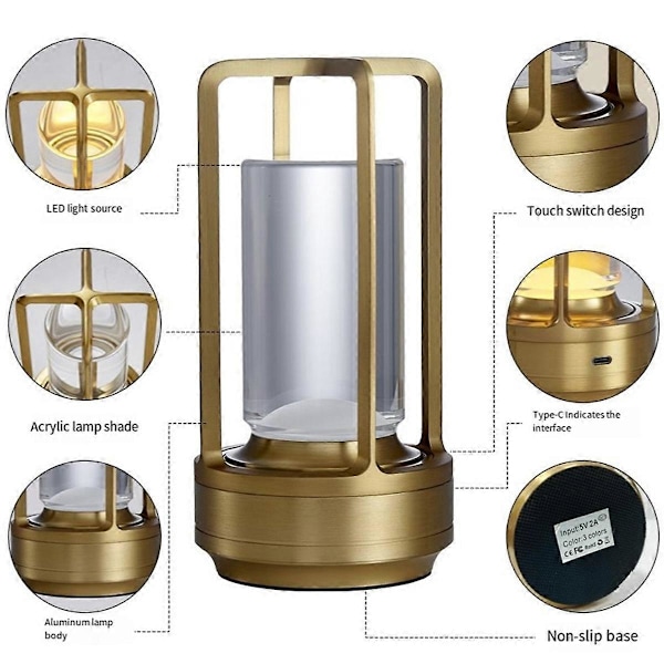 LED Bordslampa Uppladdningsbar Touch Nattlampa Sängbordslampa C