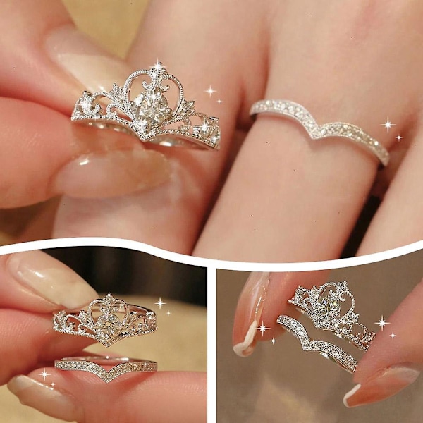 Krystal Krone Justerbar Ring Irregulær Geometri Punk Vintage Ringsæt