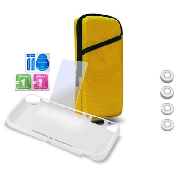 Bärbar förvaringsväska kompatibel med Switch Lite, 7 i 1 skyddskit inklusive bärväska/härdat glasskydd - gul