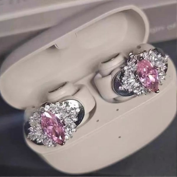 Strassi Clip-on -nappikuulokkeille, avoimet korvat, zirkoniumkoristeellinen kuuloketarvike Pink Diamond