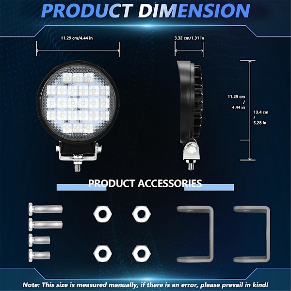 4-tums rund LED-arbetslampa, 2 st 72W Flood-lampa för terrängfordon Lastbil Traktor Vagn Båt ATV U