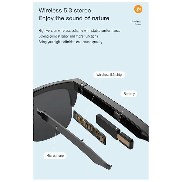 Nya Smarta Bluetooth V5.3 Solglasögon Glasögon Samtal Utomhus Hörlurar
