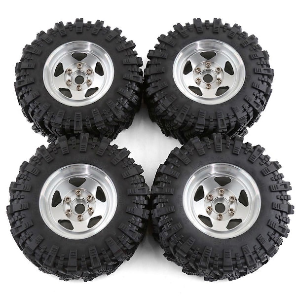 4 stk. 98 mm Metal 1,9 tommer Beadlock Fælggummisæt til 1/10 RC Crawler Bil TRX4 D90 Axial SCX10 II III Sølv