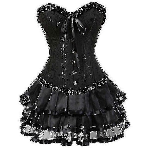 Seksikkäät korsettimekot naisille, plus-koko, ylitoppa burleski-korsetti ja minihame-setti, tutu-korsetti black XL