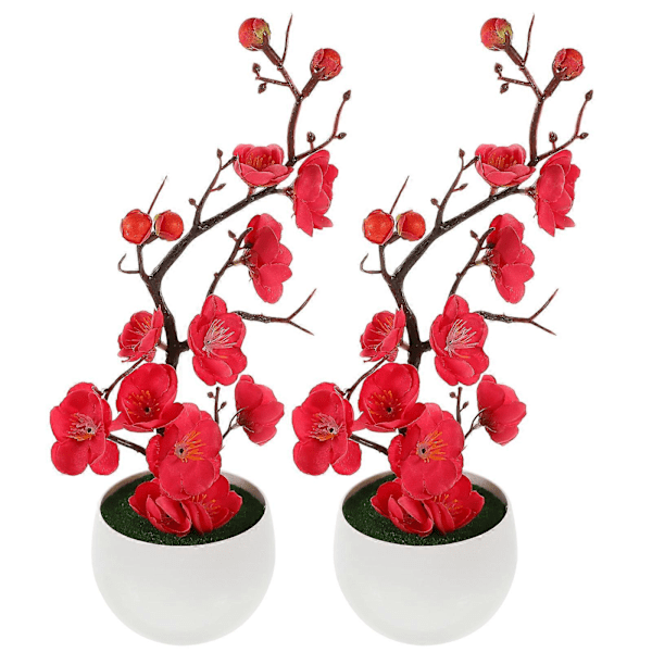 2 kpl Realistisia ruukkuun istutettuja luumunkukkia Keinotekoinen ruukkukukka Tekokukka Bonsai