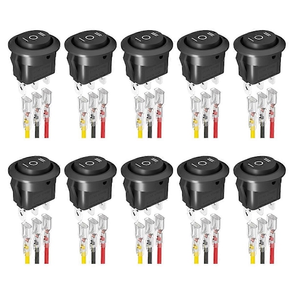 10 stk. KCD1 12V 3-benet 3-positions ON Off ON DC Cirkelvippekontakt