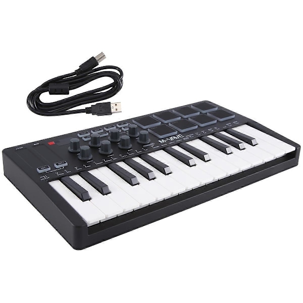 MIDI 25-tangenters USB MIDI-kontroller Arranger Keyboard Svart+Vit