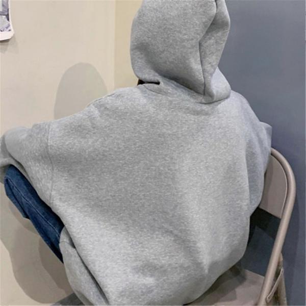 Dame Casual Hættetrøjer Langærmet Bogstavtryk Snøre Pullover til Efterår Vinter Grå L