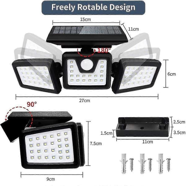 Solar S, 3 Rörelsesensor S Justerbar 74led Flood S Utomhus S 360