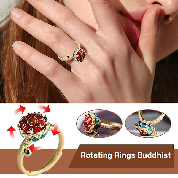 Roterande Ring Buddhistisk Bönehjul Ring Sutra Vridcylinder Ring Blommig
