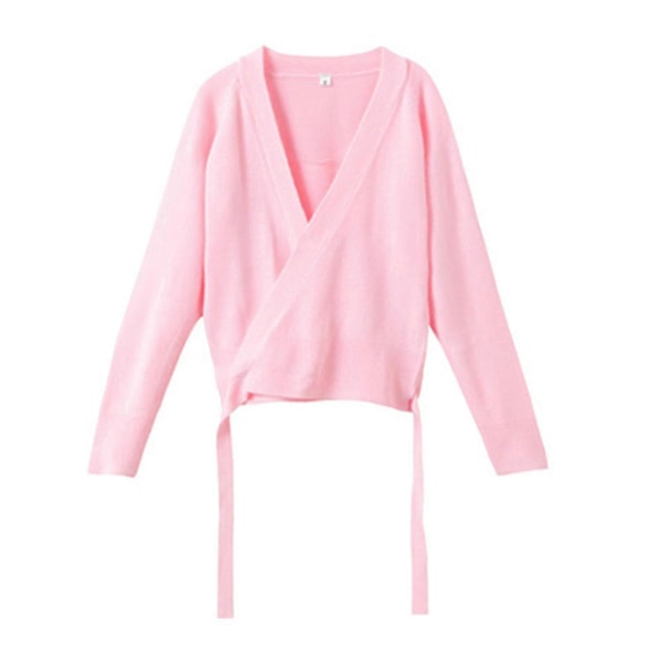 Balett Dans Stickad Kofta Omlott Tröjor Dam Flickor Höst Vinter Dans Tröja Gymnastik Träningsdräkter Överdrag Jackor Pink XL
