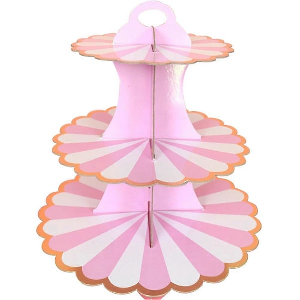 3-Vånings Cupcake Dessert Pappersställ Display Rack Födelsedag Bröllop Festtillbehör Rose Red lollipop