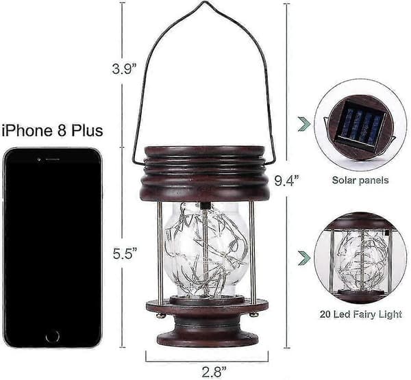 Udendørs Hængende Solcellelampe med Retro Solcelle LED 2 stk.