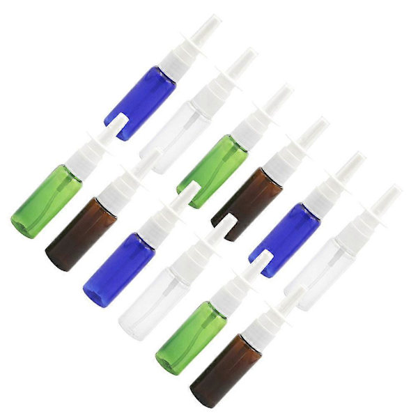 12st 20ml Portabel Nässprayflaska Tom Plast Rhinit Återfyllningsbar Spruta Multifunktionell Dispenser (Blå, Grön, Brun, Transparent, 3st för