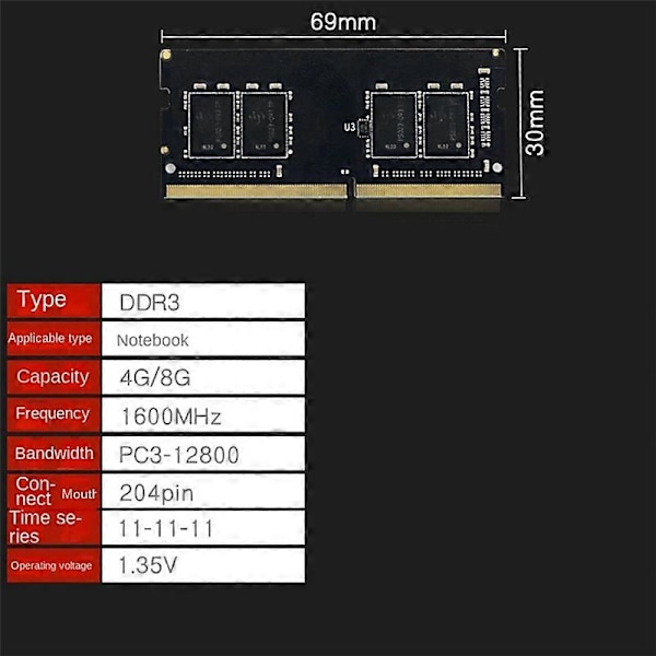 DDR3 DDR3L 4GB Minnesmodul för Bärbar Dator 1333 1600 DDR3L 204Pin Sodimm Minnesmodul för Bärbar Dator
