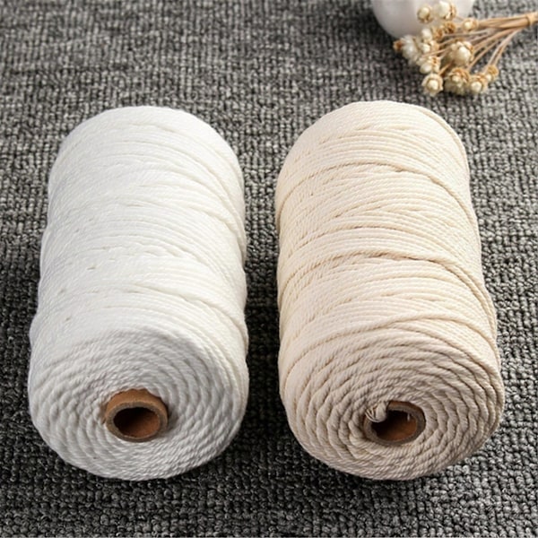 3mm 100m/200m DIY Käsin Kudottu Puuvilla Askartelu Makramee Nauha Punottu Seinävaate Köysi Off White 100m