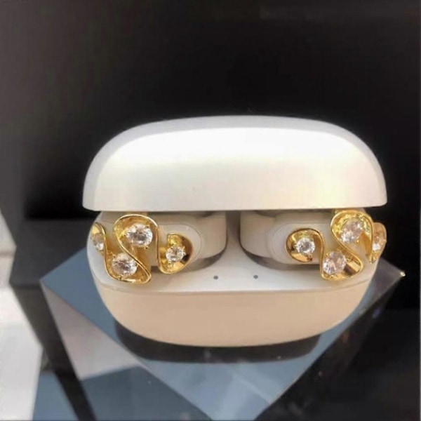 Strass för Clip on Hörlurar Öppet Öra, Zirkonia Dekorativt Hörlurstillbehör Golden Diamond
