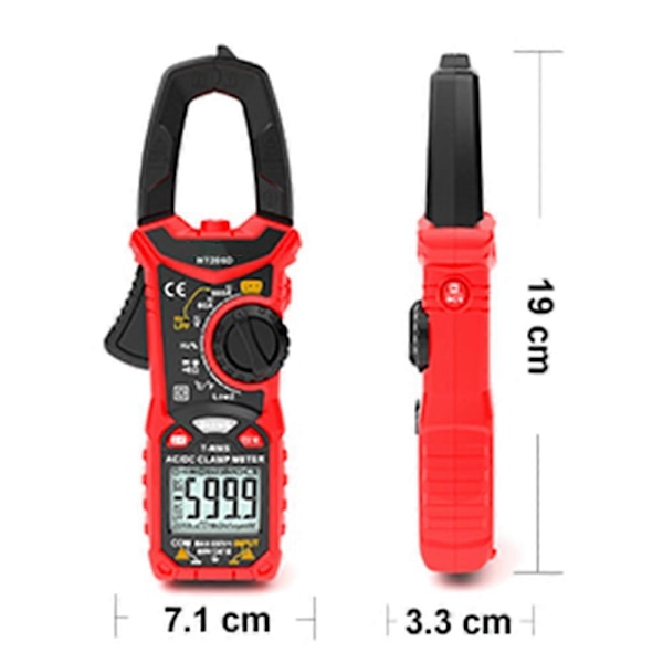 Kaiweet Ht206D Strömtång AC/DC Område: 0A-600A Automatiskt Område Digital Multimeter Med LCD-Display 6000 Cat III 600V Strömtång