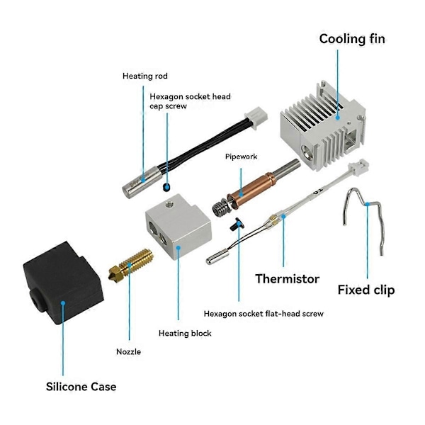 För Kobra3 Extruder Hotend med 0.4mm Hård Stålmunstycke