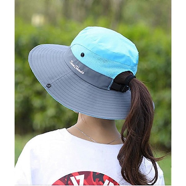 Dame Hestehale Safari Solhat Bred Skygge UV Beskyttelse Udendørs Spandhat Foldbar Strand Sommer Fiskehat - Pink & Lilla