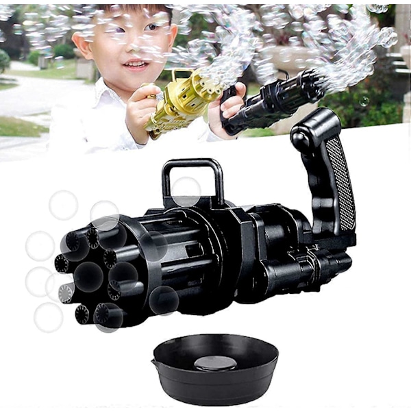 Bubble Machine Leksaker för Barn, Bubble Gun, Gatling Bubble Machine, Åtta Håls Automatisk Bubble Maker Barn Bubble Gun Utomhusleksak (Svart)