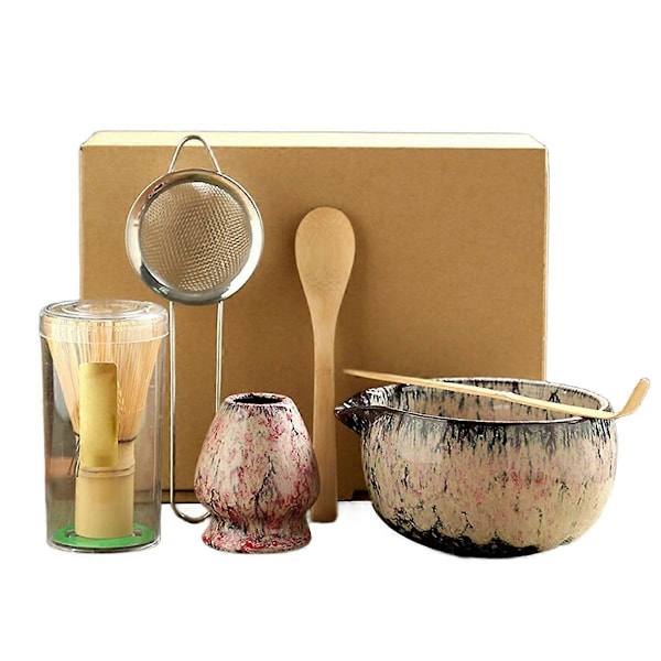 6 Delar Japanskt Matcha Te Set för Teälskare Rosa