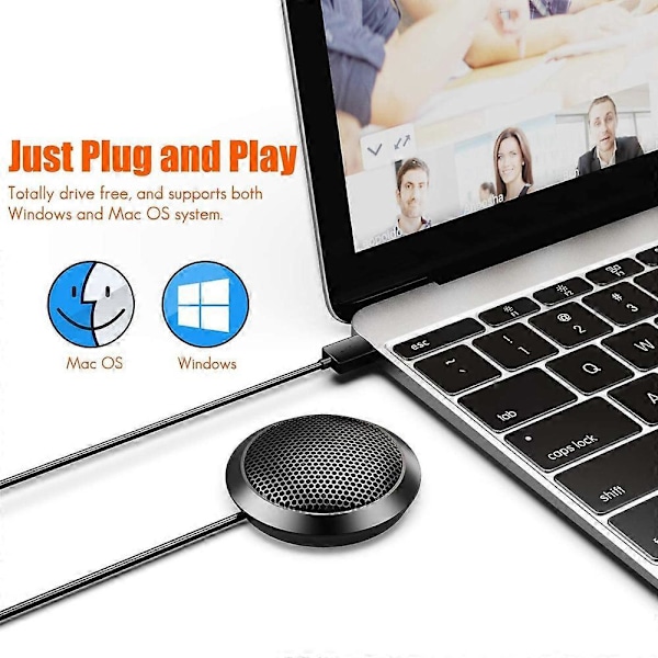 Usb Mikrofon, 360° Roterende Stereo, Egnet Til Online Møde, Forretningsmøde, Egnet Til Computer, Plug And Play Kondensatormikrofon
