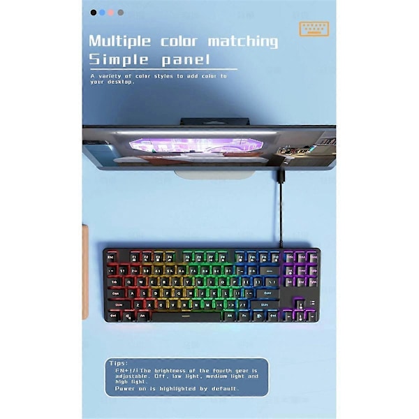 87 Tangenters Mekaniskt Tangentbord Grön Axis Gaming Tangentbord Trådbundet Färgat Bakgrundsbelyst Tangentbord för PC Laptop Kontor Spel C