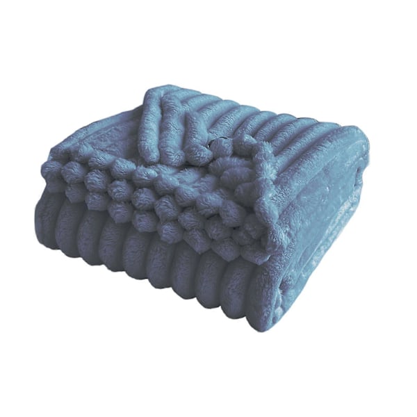 Sommer AC Flanel Tæppe Fortykket Dobbeltsidet Plys Stribet Tekstur Ensfarvet Kontor Lur Hjem Seng Sofa Rejse Hyggeligt Varmt Vintertæppe Blue 100cm