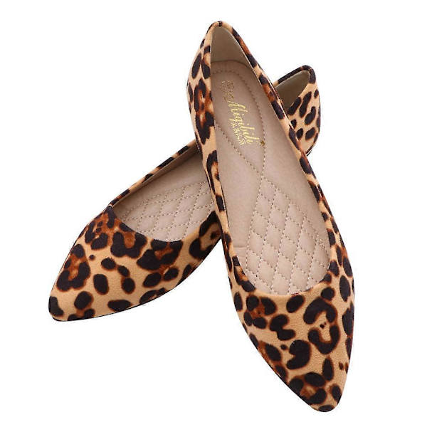 Moderigtige leopard sko, flade sko, spidse sko, fritidssko til kvinder (Khaki Leopard, størrelse 42)