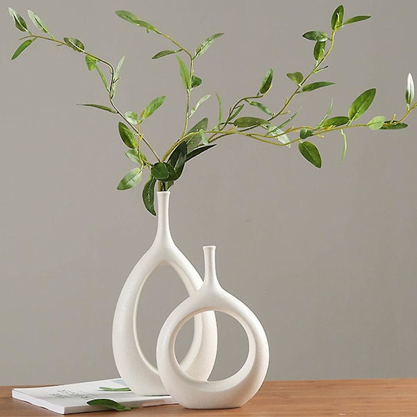 Keramisk ihålig blomvas, nordiska moderna figurer planteringskrukor för vardagsrum skrivbord/interiör