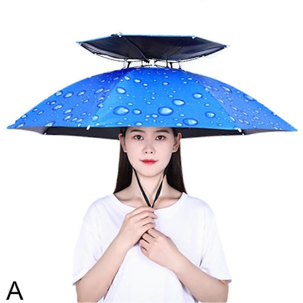 Paraplyhatt Hopfällbar Justerbar Sol Regn Keps UPF 50+ UV-skydd Blue