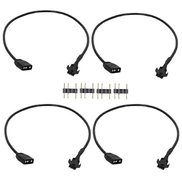 4 stk. RGB-forlængerkabel til RGB-blæser, PC LED-strip