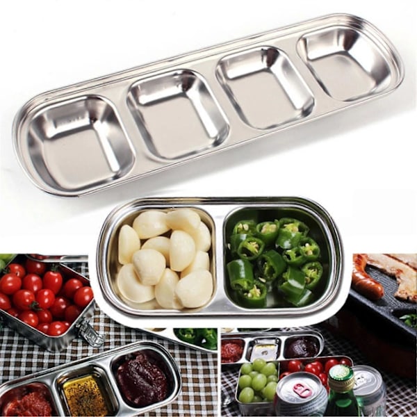 Barbecue Dippskål Rostfri Stålplatta Sås Kryddskål Köksredskap Silver 2 Grid