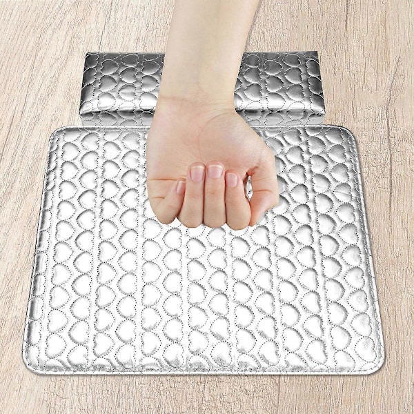 Fyrkantiga Nagel Salong Kuddar Set Hjärta Mönster Handkudde Pad PU Läder Manikyr Handledsstöd (Silver)