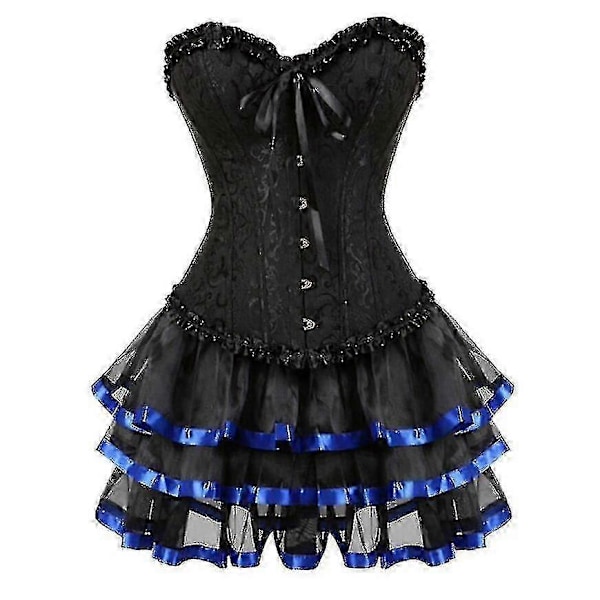 Seksikkäät korsettimekot naisille, plus-koko, ylitoppa burleski-korsetti ja minihame-setti, tutu-korsetti black XL