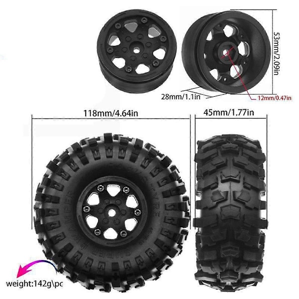 4 stk. dæk til 1/10 RC bil AXIAL SCX10 C biltilbehør grøn