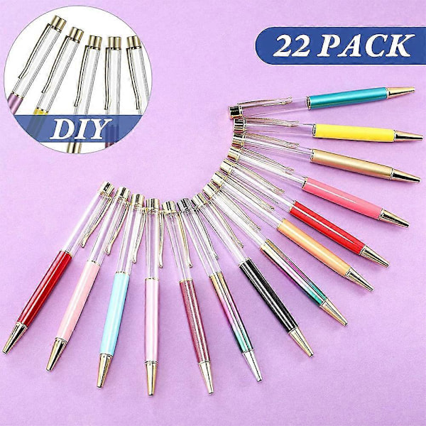 22 Färgglada Tomma Rör Flytande DIY Pennor, Metallpennor