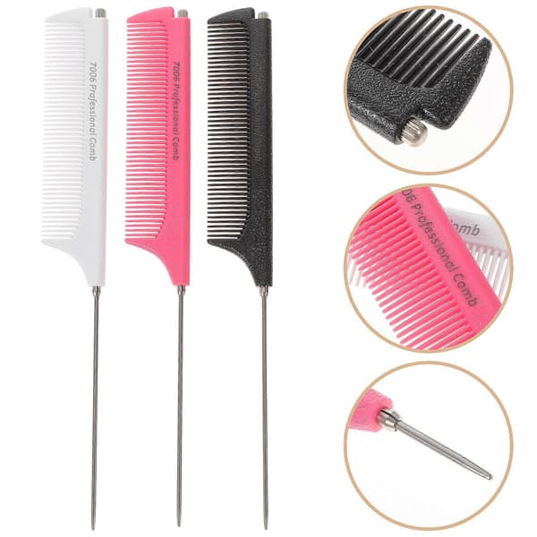 3 stk. Highlight Comb Rat Tail Teasing Comb Tail Comb Fine Tooth Comb Steel Teasing Combs Rat Tooth Comb