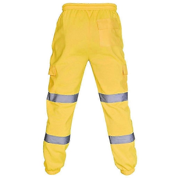 2025 Nya Herr Casual Byxor Splitsad Silver Reflekterande Ränder Dragsko Arbetskläder YELLOW 4XL