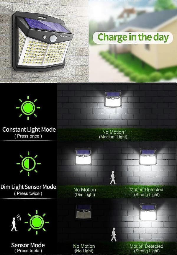 Solar Utomhus, Trådlös Solar Rörelsesensor 270 Solar Ed Ip65 Solar För Dörr, Gård, Gara, G