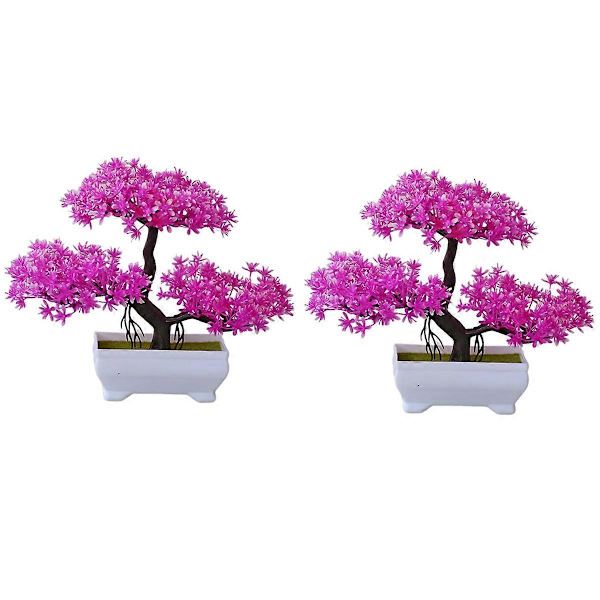 2 kpl Keinotekoinen kasvi Bonsai Muovinen pieni puu ruukussa, Lootuksen väri